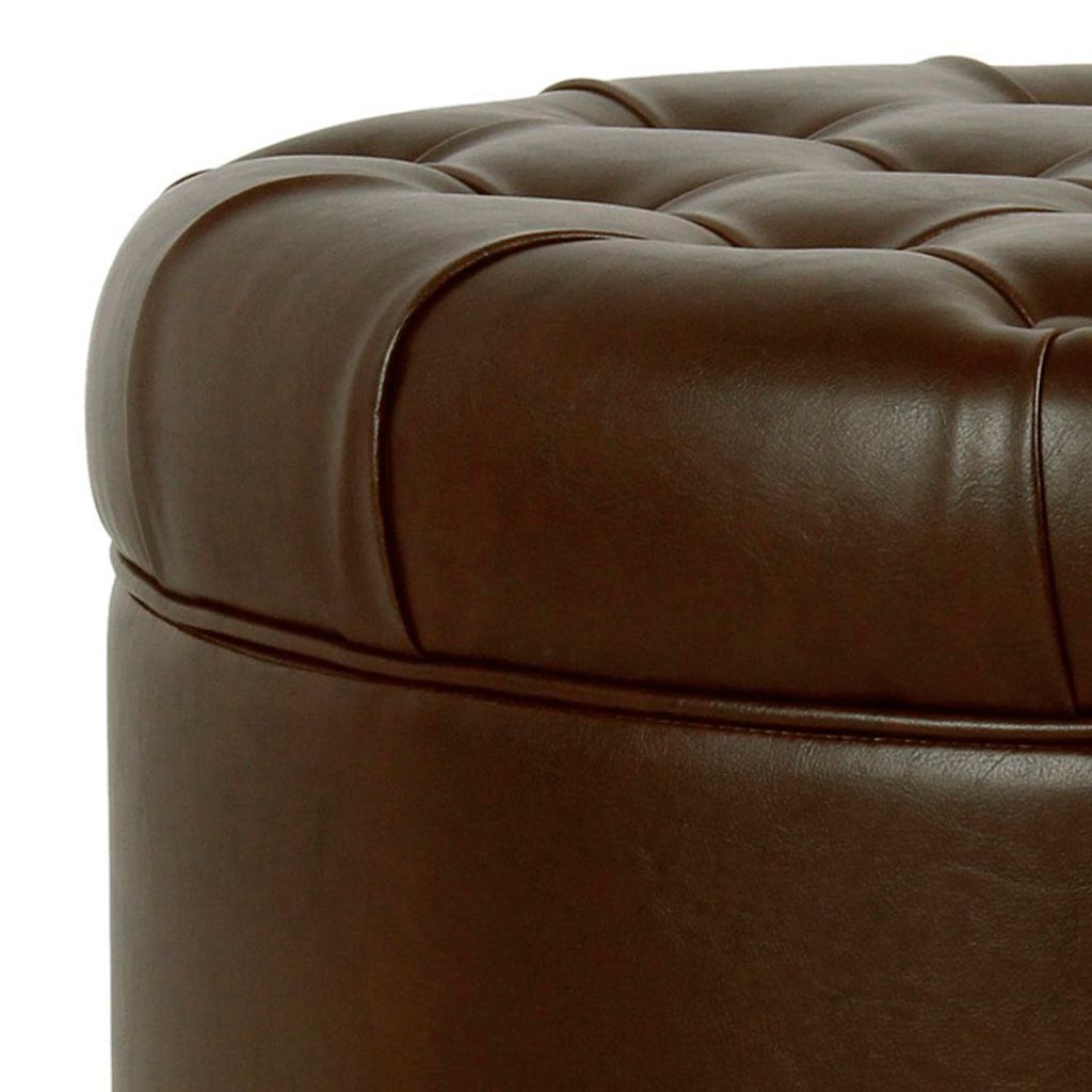 Leatherette Upholstered Wooden Ottoman with Tufted Lift Off Lid Storage, Brown - View 5