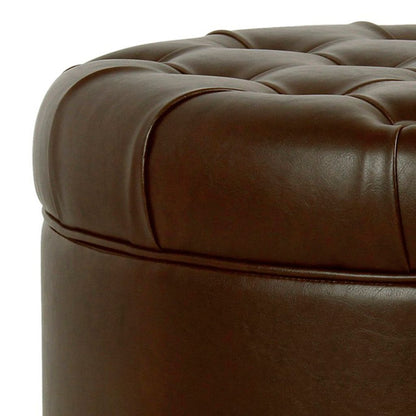 Leatherette Upholstered Wooden Ottoman with Tufted Lift Off Lid Storage, Brown - View 5