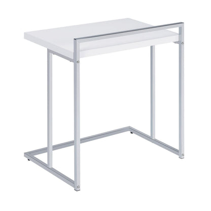 Dey 27 Inch Modern C Side Table, Gloss White Wood Top, Chrome Metal Base - View 2