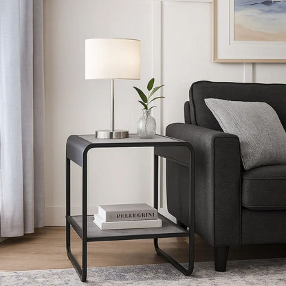 Ish 21 Inch Modern End Table with Open Shelves, Wood, Gray, Black - View 7