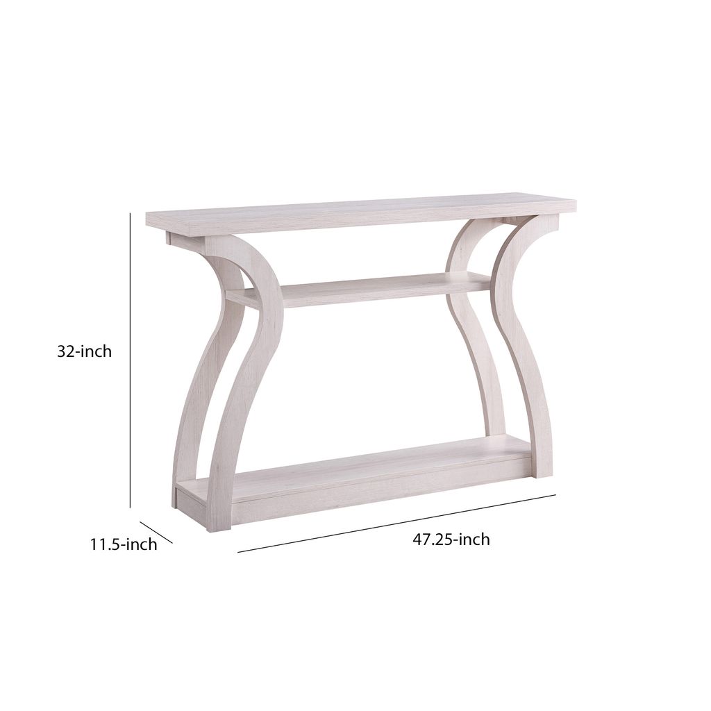 Rectangular Top Wooden Frame Console Table with 2 Bottom Shelves, Off White - View 5