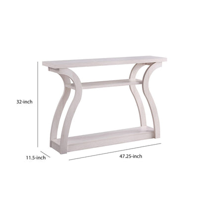 Rectangular Top Wooden Frame Console Table with 2 Bottom Shelves, Off White - View 5