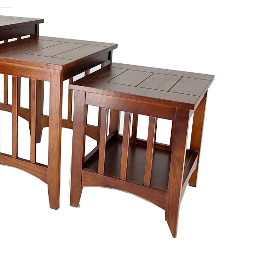 3 Piece Nesting Table with Plank Tabletop and Slatted Sides, Oak Brown - View 4