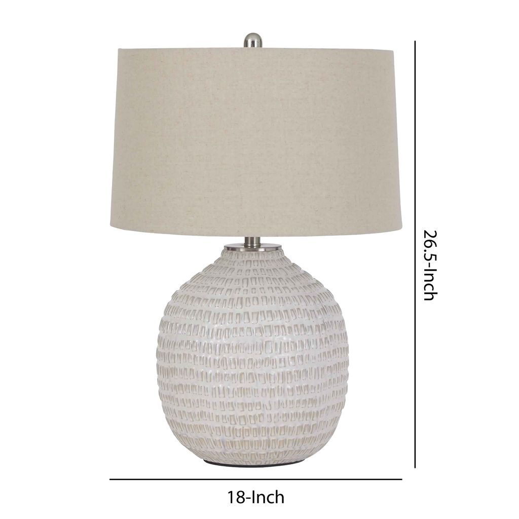 Textured Ceramic Frame Table Lamp with Fabric Shade, Beige and White - View 6