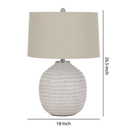Textured Ceramic Frame Table Lamp with Fabric Shade, Beige and White - View 6