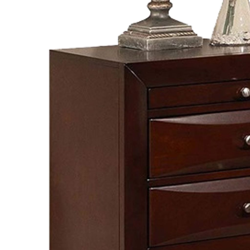 Contemporary Style Wooden Nightstand with Three Drawers and Metal Knobs, Brown - View 2