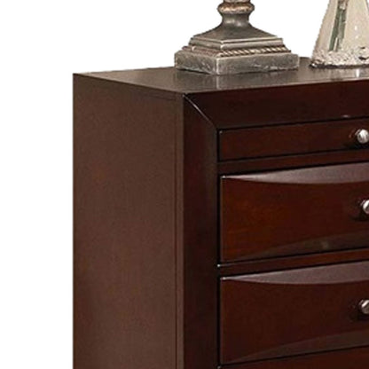 Contemporary Style Wooden Nightstand with Three Drawers and Metal Knobs, Brown - View 2