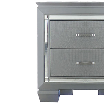 Mirror Accented Wooden Night Stand With 2 Drawer, Gray - View 4
