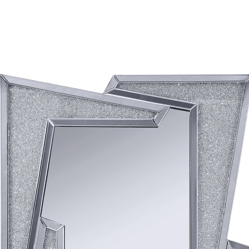 Mirrored Wooden Frame Accent Wall Decor with Four L Shaped Borders, Clear - View 4