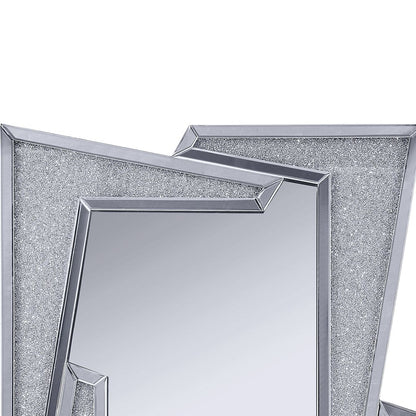Mirrored Wooden Frame Accent Wall Decor with Four L Shaped Borders, Clear - View 4