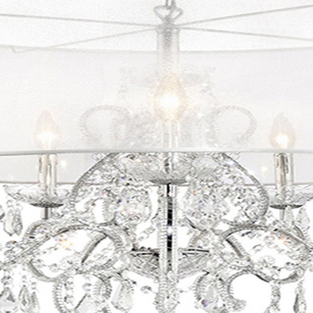 32 Inch Ceiling Lamp with Hanging Crystals, Round Canopy, Silver - View 3