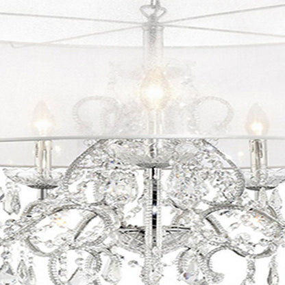 32 Inch Ceiling Lamp with Hanging Crystals, Round Canopy, Silver - View 3