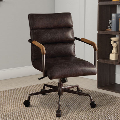 Metal & Leather Executive Office Chair, Antique Brown - View 6