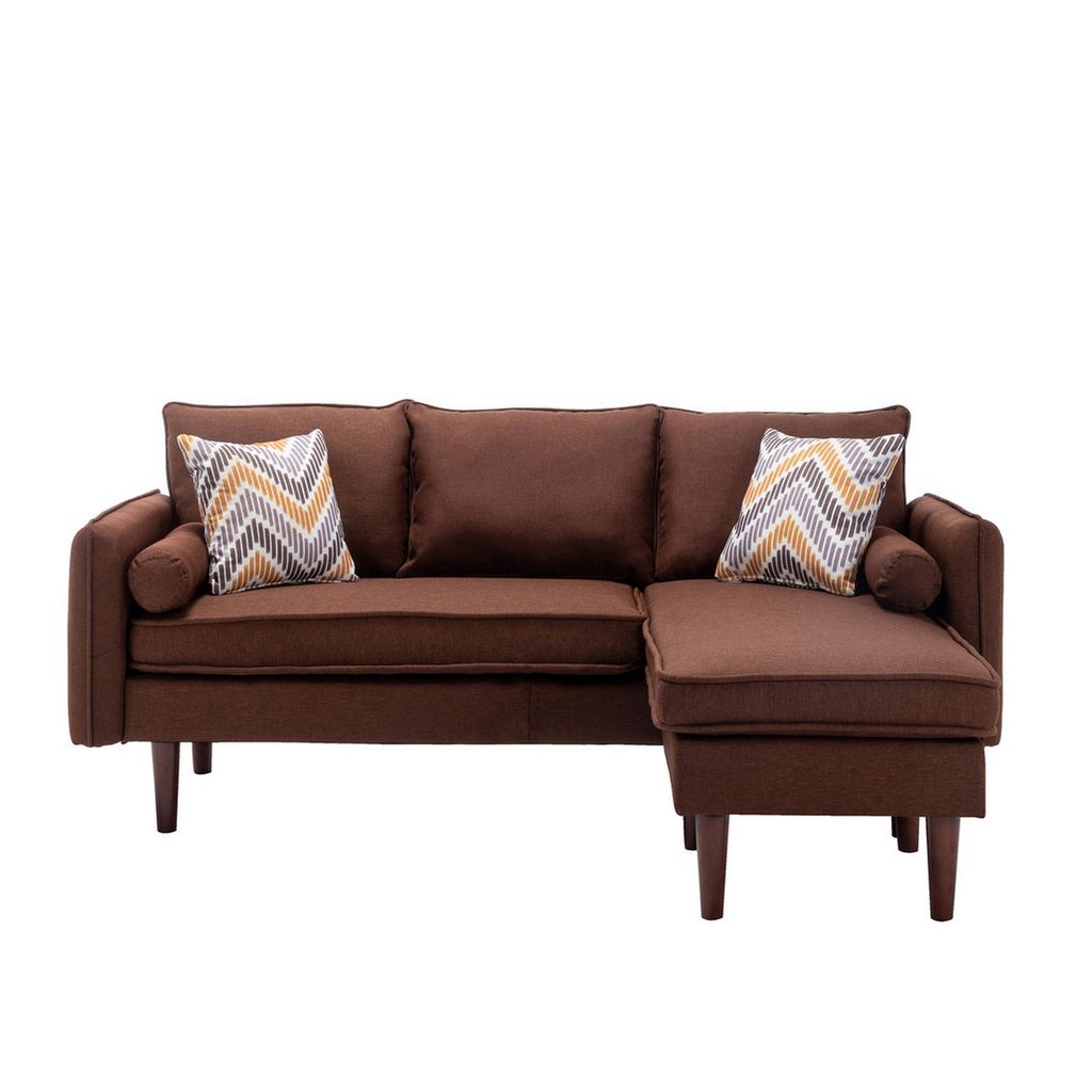 Ranon 70 Inch Sectional Chaise Sofa, Pillows, USB Ports, Side Pockets Brown - View 2