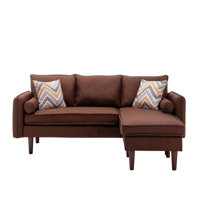 Ranon 70 Inch Sectional Chaise Sofa, Pillows, USB Ports, Side Pockets Brown - View 2