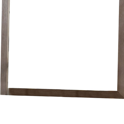 36 Inch Mirror with Rectangular Wooden Frame, Brown - View 3