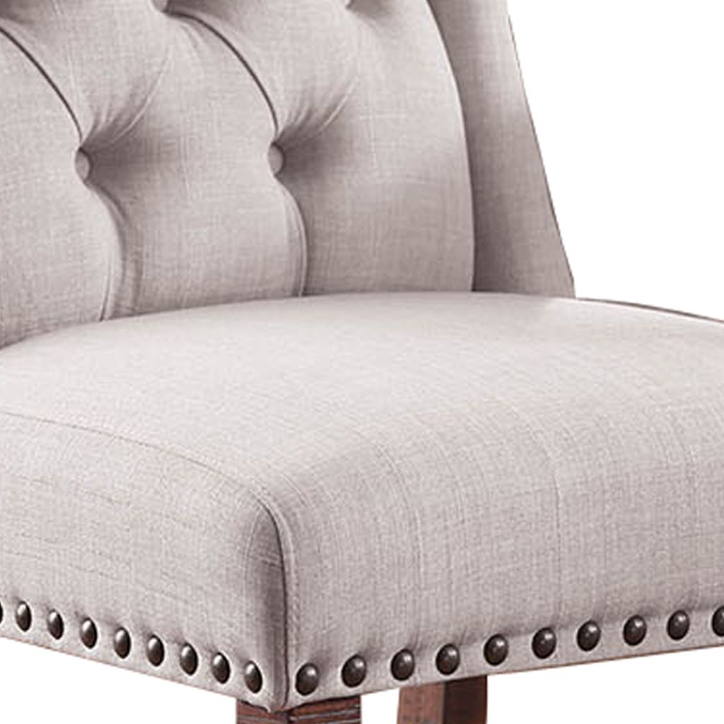 Button Tufted Fabric Upholstery Wingback Chair, Cream And Brown, Pack Of Two - View 4