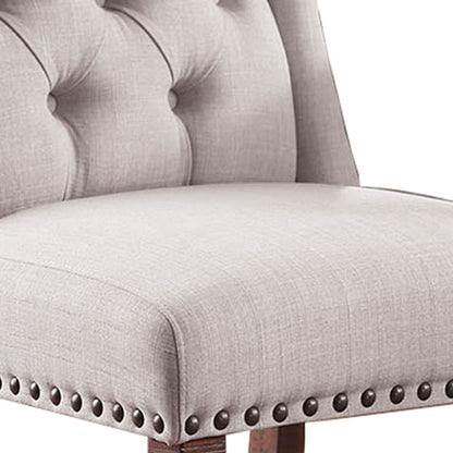Button Tufted Fabric Upholstery Wingback Chair, Cream And Brown, Pack Of Two - View 4