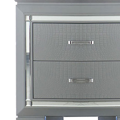 Mirror Accented Wooden Night Stand With 2 Drawer, Gray - View 5