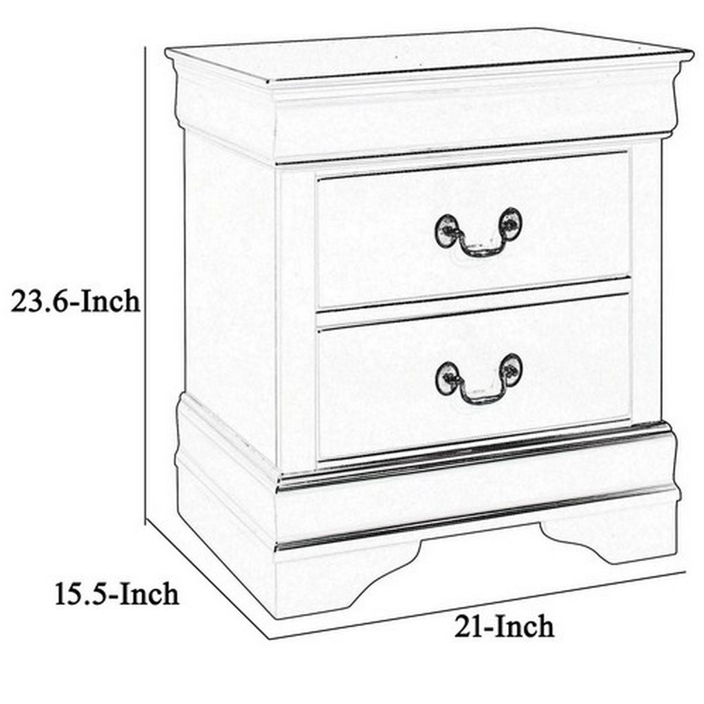 2 Drawer Wooden Frame Nightstand with Antique Metal Pulls, Black - View 6