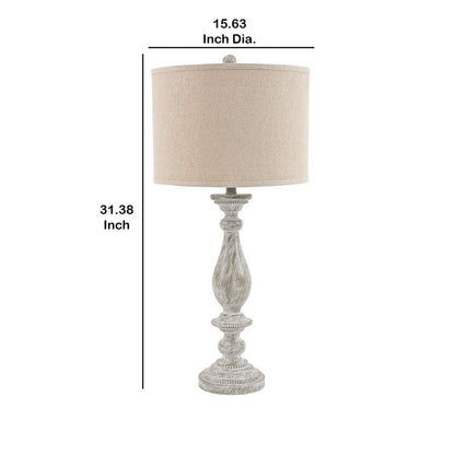 Drum Shade Table Lamp with Pedestal Base, Set of 2, Beige and Off White - View 6