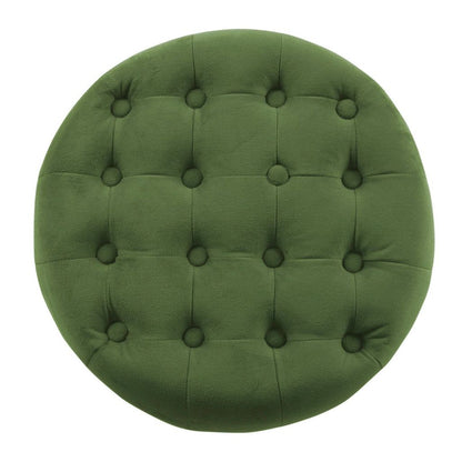 Button Tufted Velvet Upholstered Wooden Ottoman with Hidden Storage, Green and Brown - View 4
