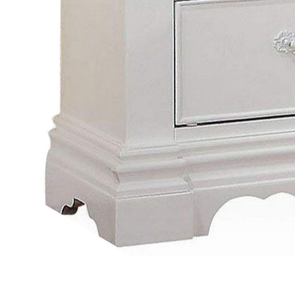 Three Drawer Nightstand With One Hidden Top Drawer And Scalloped Feet, White - View 4
