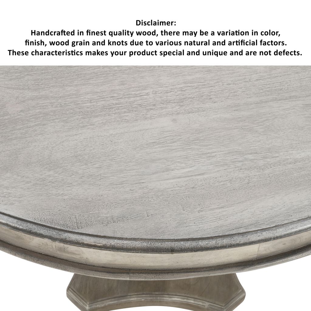 42 Inch Handcrafted Mango Wood Dining Table, Pedestal Base, Round Molded Top, Washed White, Gray - View 5