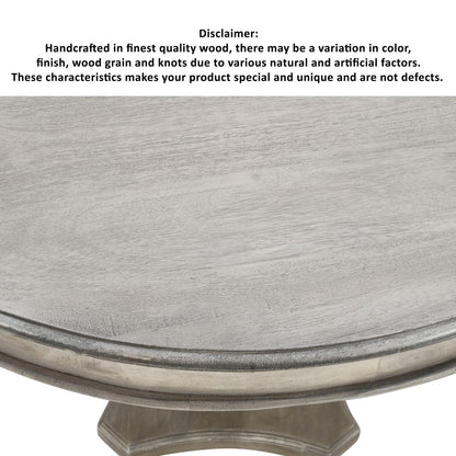 42 Inch Handcrafted Mango Wood Dining Table, Pedestal Base, Round Molded Top, Washed White, Gray - View 5
