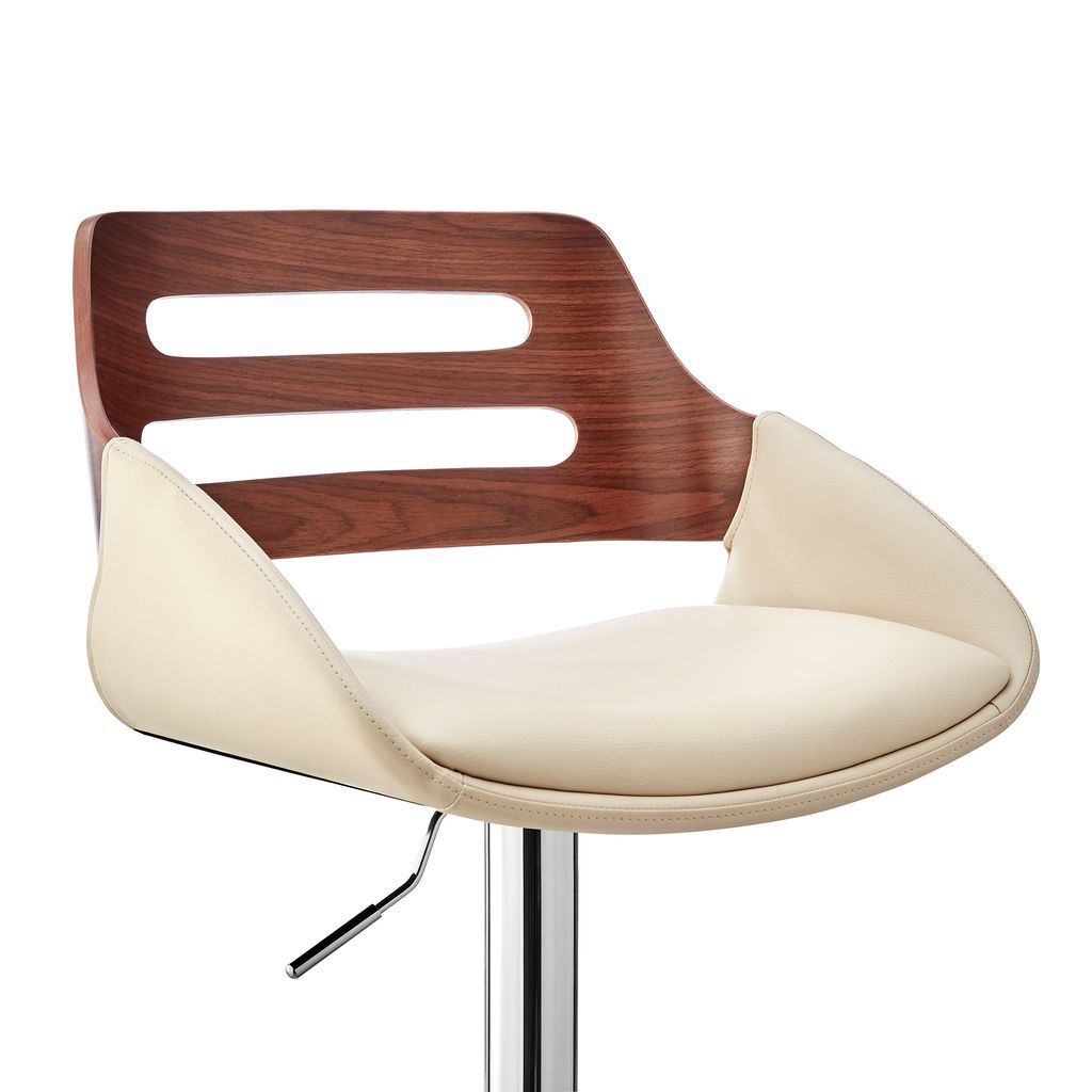Faux Leather Adjustable Swivel Bar Stool, Walnut and Cream - View 3