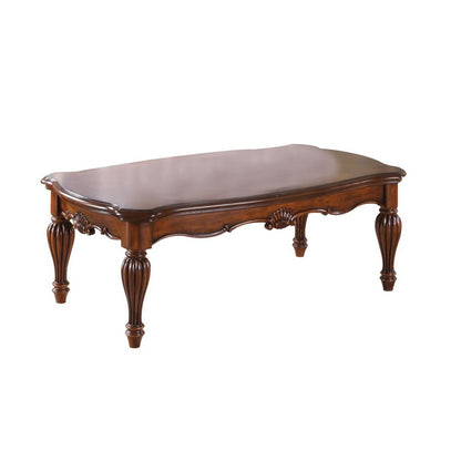 Vintage Rectangular Wooden Coffee Table with Fluted Legs, Cherry Brown