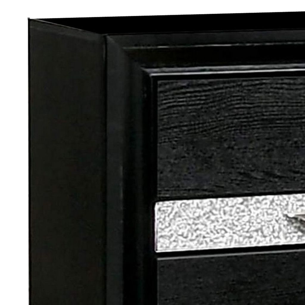 Nightstand with Silver Trim Accent and 1 Jewelry Drawer, Black - View 3