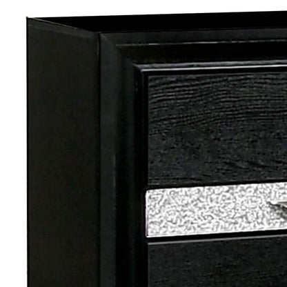 Nightstand with Silver Trim Accent and 1 Jewelry Drawer, Black - View 3