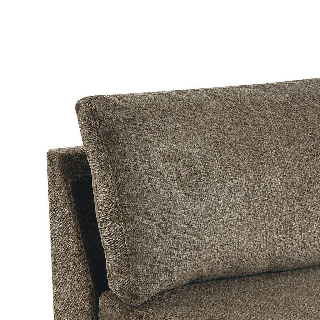 Fabric Armless Chair with Loose Back Pillows, Brown - View 3