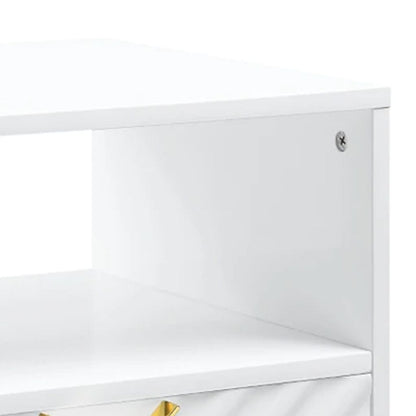 Tyra 22 Inch Wood End Table with Open Space, Wave Pattern, White, Gold - View 3