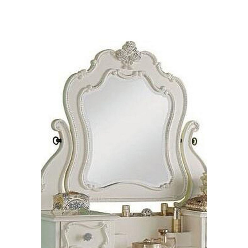 63 Inch Wood Classic Vanity Desk with Mirror, 3 Drawers, Carved, White - View 2