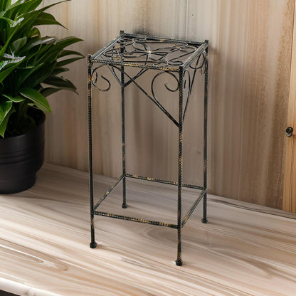 Scrolled Metal Frame Plant Stand with Square Top, Large, Black - View 7