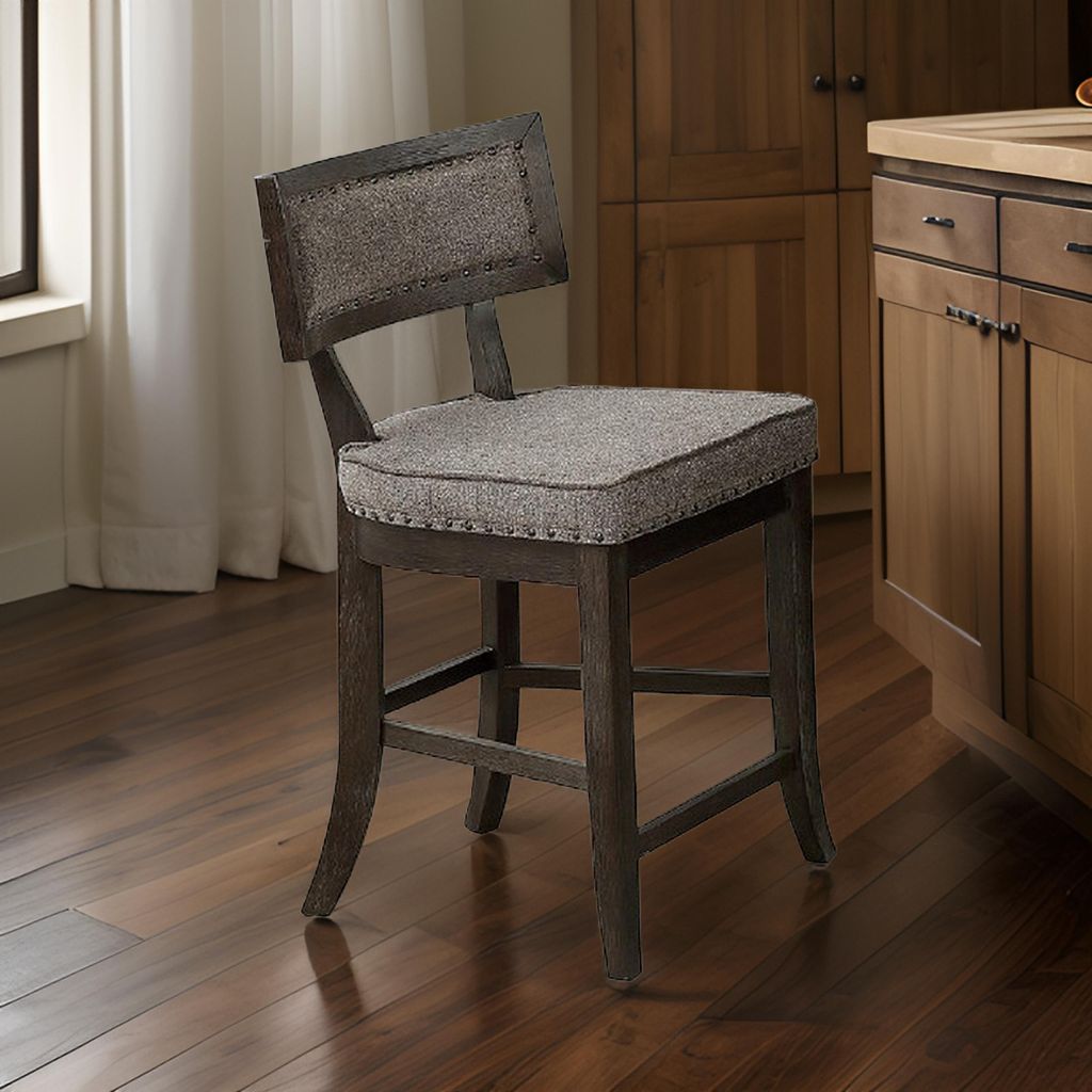 Curved Top Wooden High Chair with Flared Legs, Set of 2, Gray - View 7