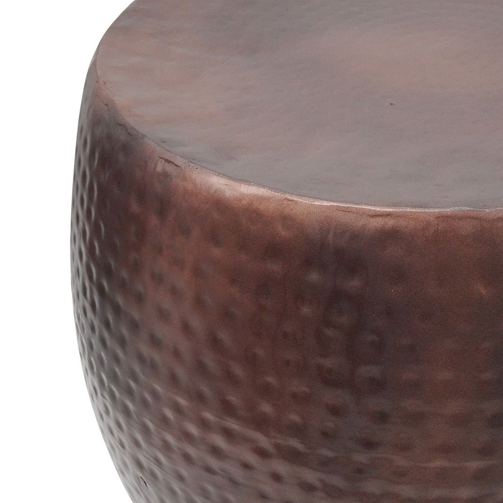 20 Inch Classic Iron Low Accent Table, Round Top, Drum Shape, Brown - View 3
