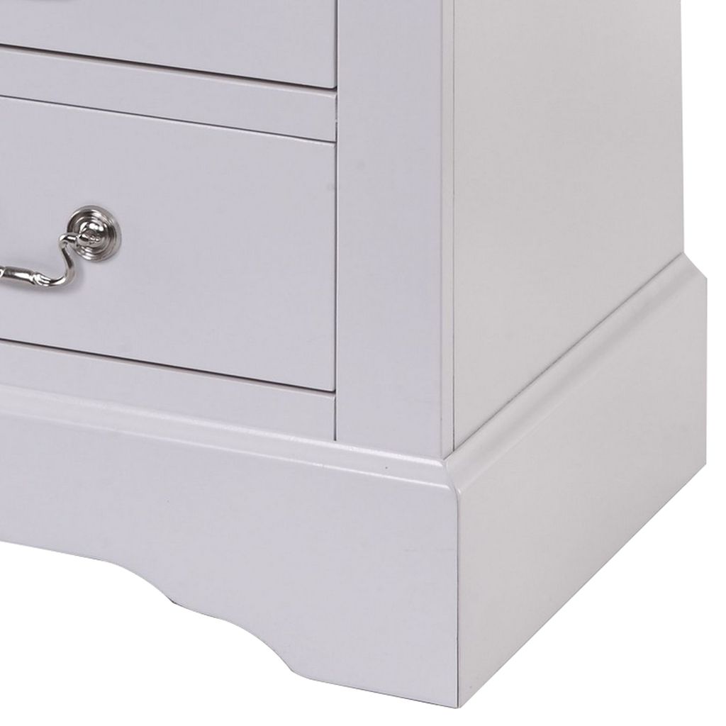24 Inch Modern Classic Nightstand, 2 Drawers, Drop Handles, Wood, White - View 4