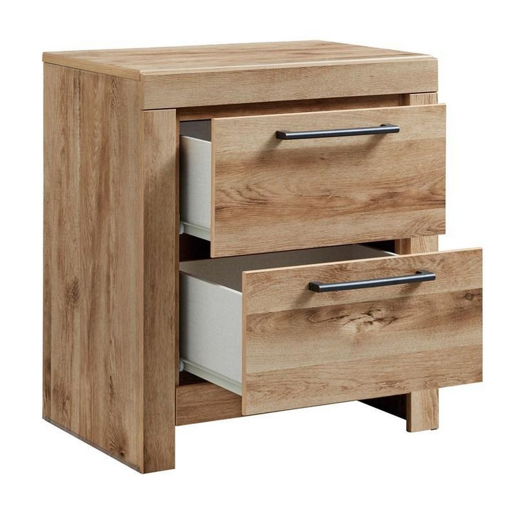 Amy 24 Inch Modern Wood Nightstand, 2 Drawers, 2 USB Ports, Natural Brown - View 3