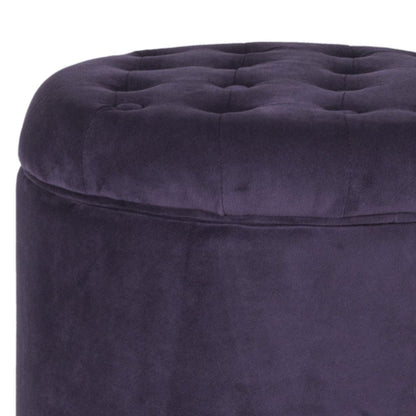 Button Tufted Velvet Upholstered Wooden Ottoman with Hidden Storage, Purple and Brown - View 5