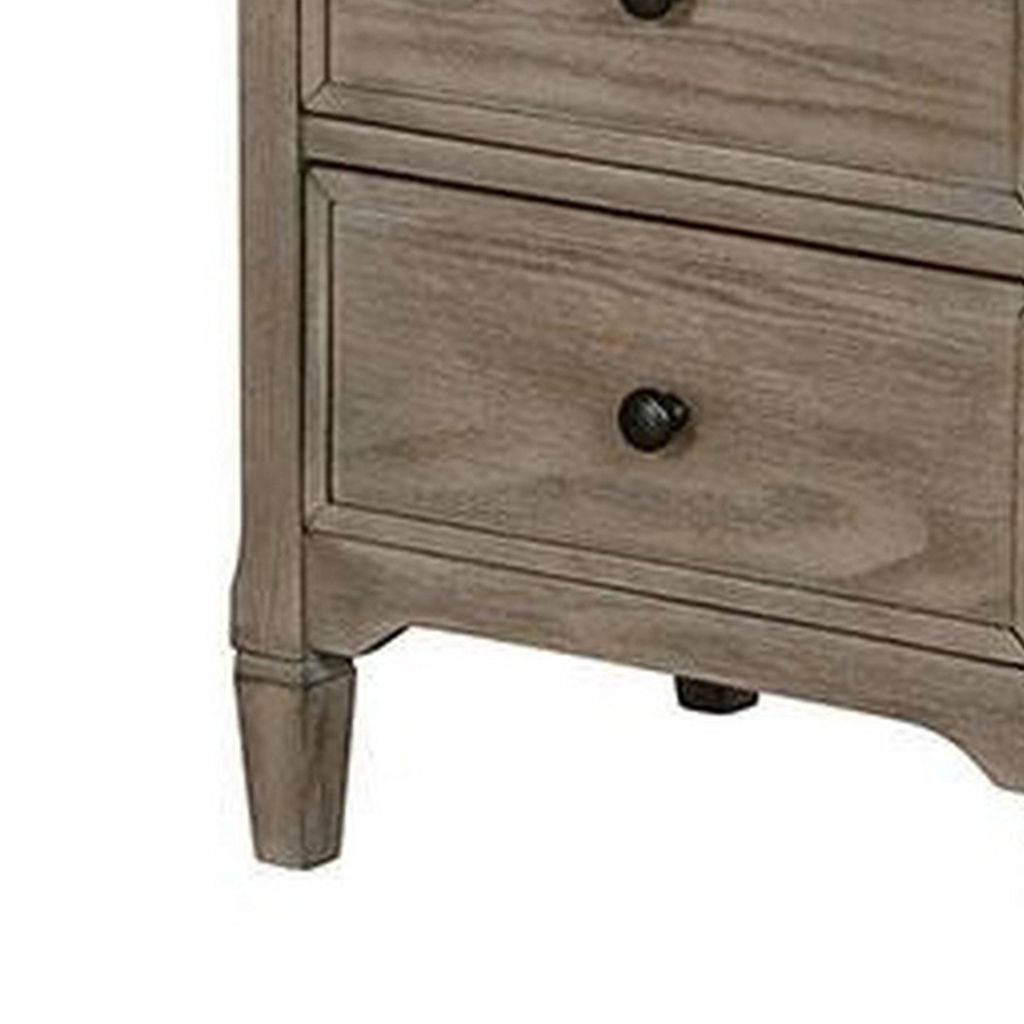 2 Drawer Wooden Nightstand with Round Knobs, Gray - View 3