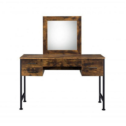 Vanity Desk with 4 Drawers and Square Mirror, Brown and Black - View 3