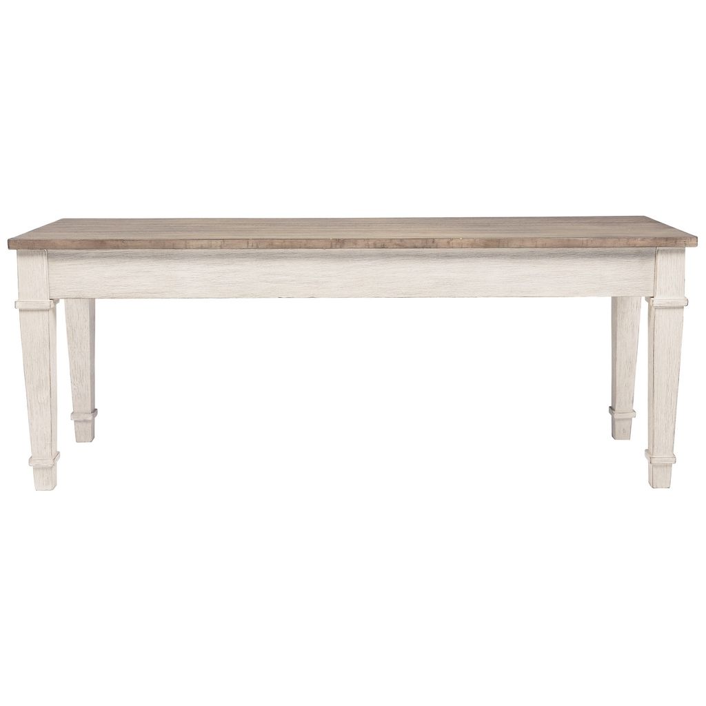 Rectangular Wooden Bench with Under seat Storage, Antique White and Brown - View 4