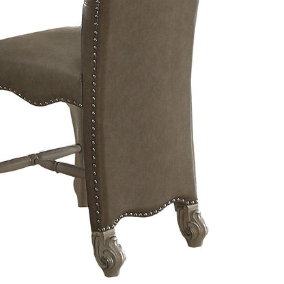 Faux Leather Upholstered Wooden Counter Height Chair with Nail head Trim, Gray and White, Set of Two - View 4