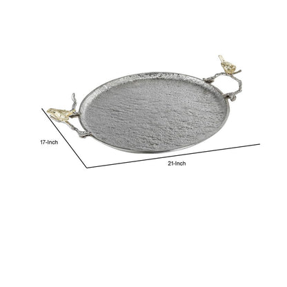 21 Inch Decorative Tray Set of 2, Perched Birds Silver Metal, Large - View 5