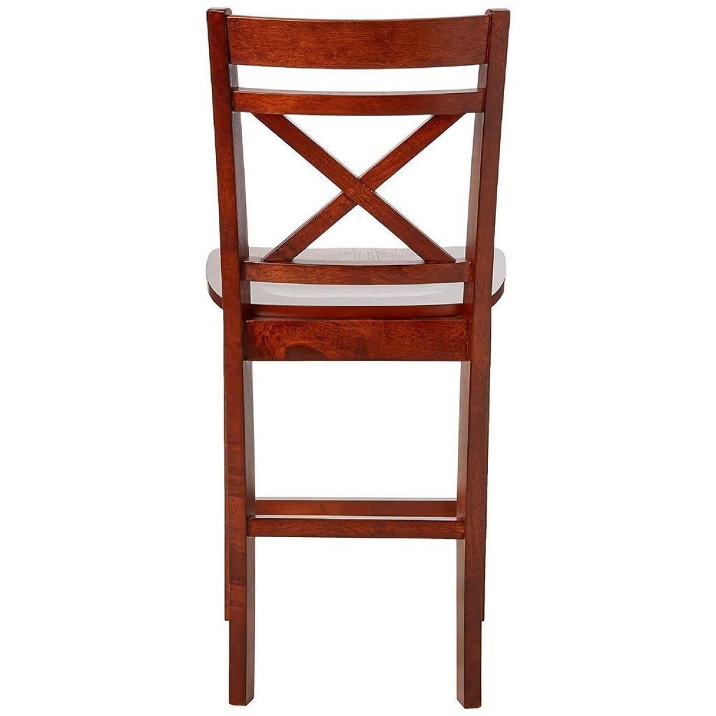 Wooden Counter Height Chair with Cross Back, Set of 2, Cherry Brown - View 4