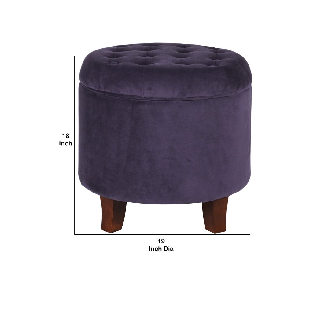Button Tufted Velvet Upholstered Wooden Ottoman with Hidden Storage, Purple and Brown - View 6