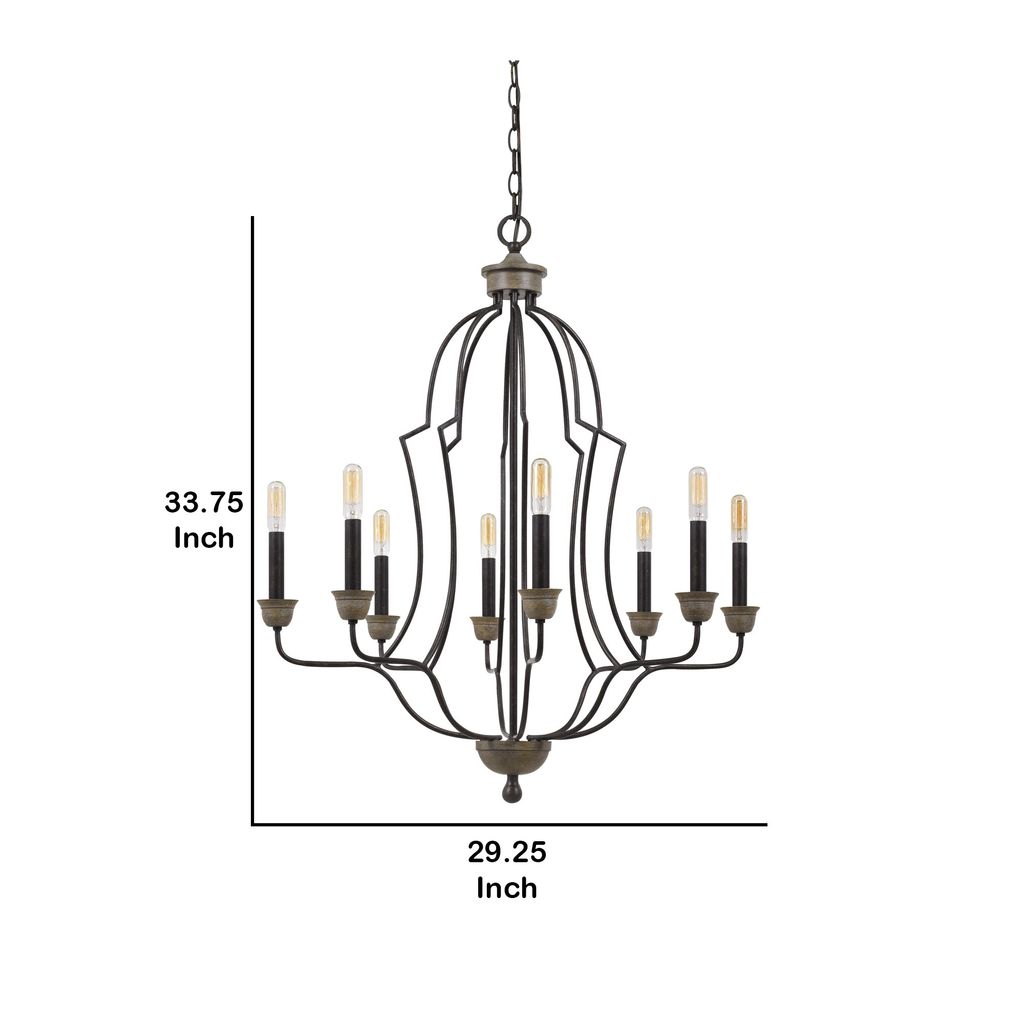 60 X 8 Watt Metal Chandelier with Tubular Frame, Textured Bronze - View 6